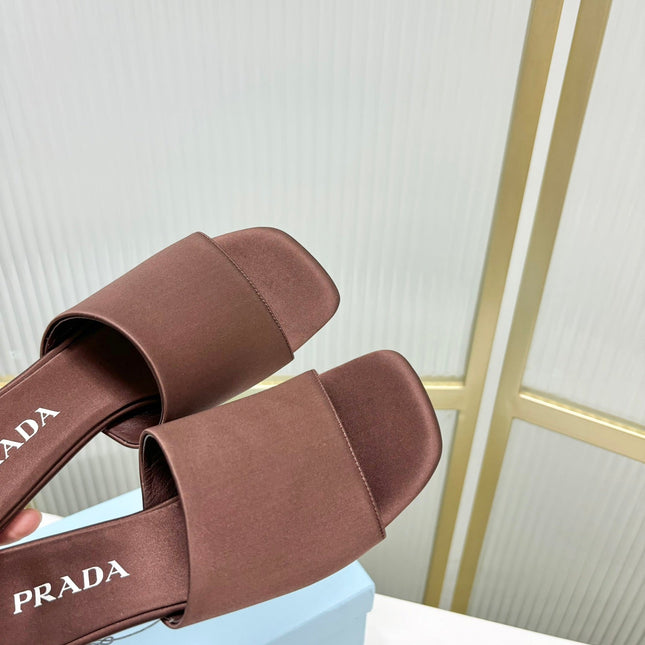 PRA TRIANGLE HEEL SATIN SLIPPERS BROWN
