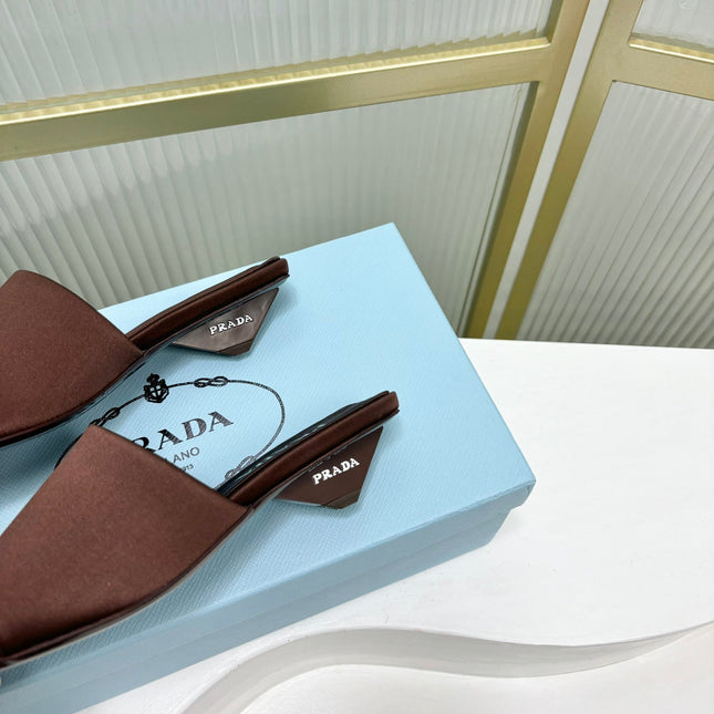PRA TRIANGLE HEEL SATIN SLIPPERS BROWN