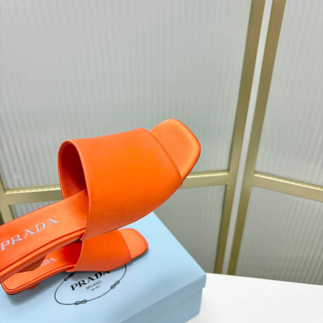 PRA TRIANGLE HEEL SATIN SLIPPERS BRIGHT ORANGE