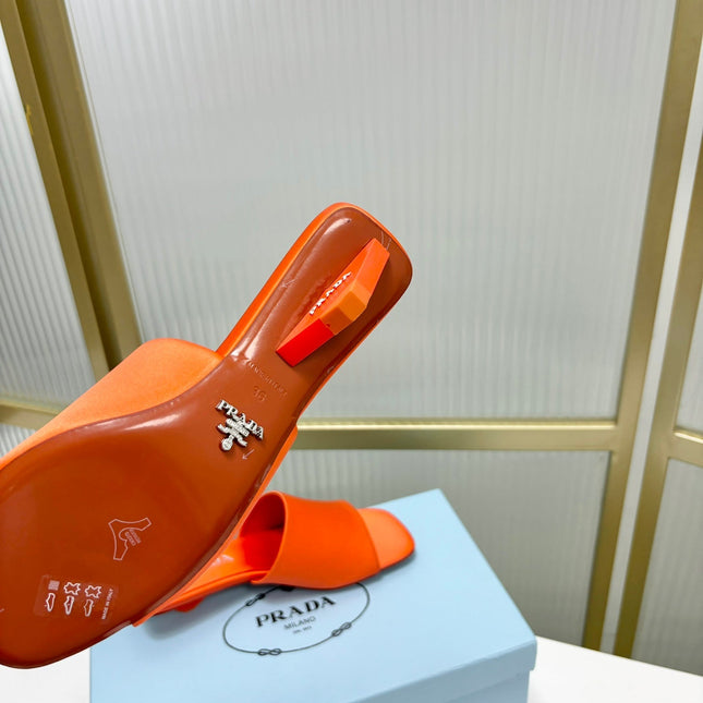 PRA TRIANGLE HEEL SATIN SLIPPERS BRIGHT ORANGE