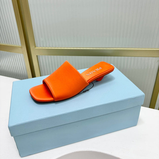 PRA TRIANGLE HEEL SATIN SLIPPERS BRIGHT ORANGE
