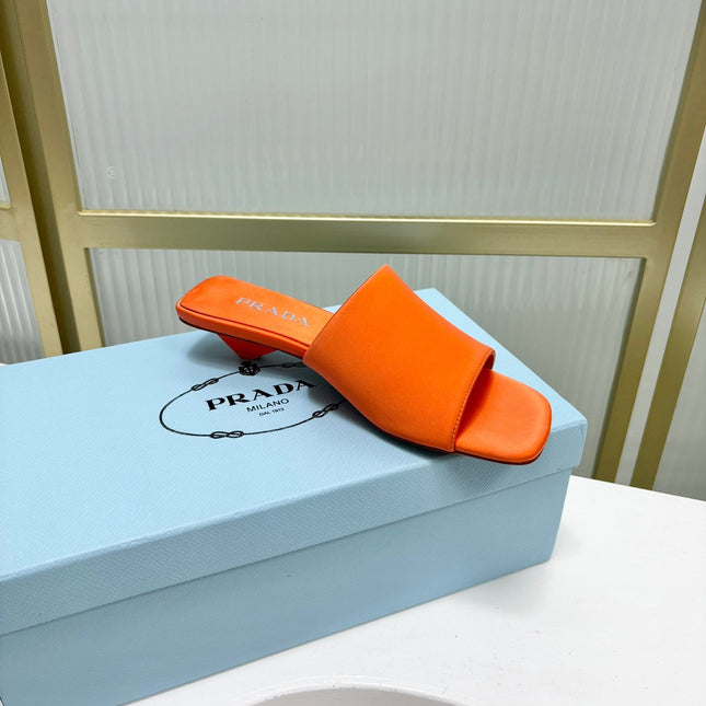 PRA TRIANGLE HEEL SATIN SLIPPERS BRIGHT ORANGE