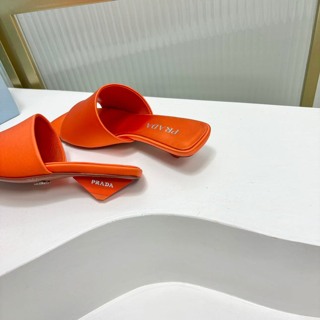 PRA TRIANGLE HEEL SATIN SLIPPERS BRIGHT ORANGE