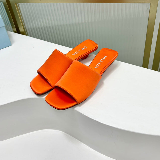 PRA TRIANGLE HEEL SATIN SLIPPERS BRIGHT ORANGE