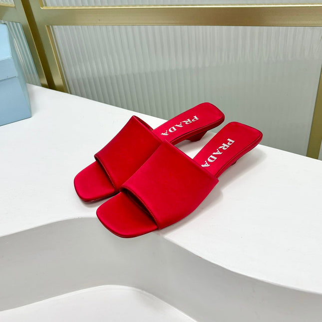 PRA TRIANGLE HEEL SATIN SLIPPERS CRIMSON