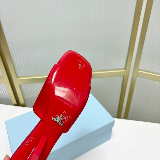 PRA TRIANGLE HEEL SATIN SLIPPERS CRIMSON