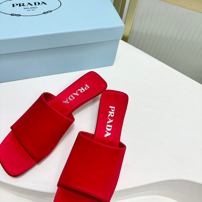 PRA TRIANGLE HEEL SATIN SLIPPERS CRIMSON