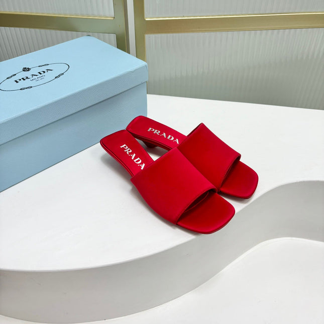 PRA TRIANGLE HEEL SATIN SLIPPERS CRIMSON