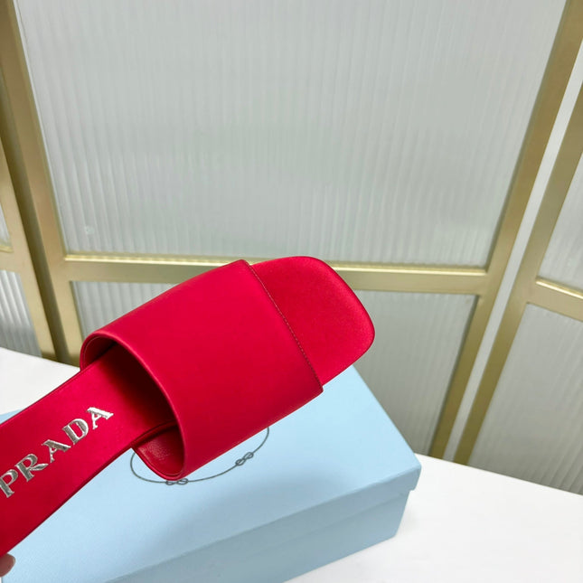 PRA TRIANGLE HEEL SATIN SLIPPERS CRIMSON