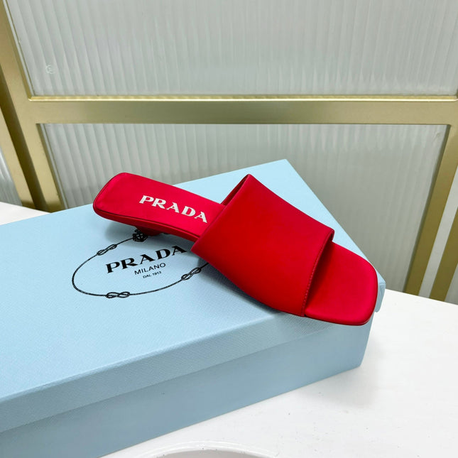 PRA TRIANGLE HEEL SATIN SLIPPERS CRIMSON