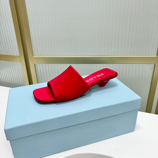 PRA TRIANGLE HEEL SATIN SLIPPERS CRIMSON