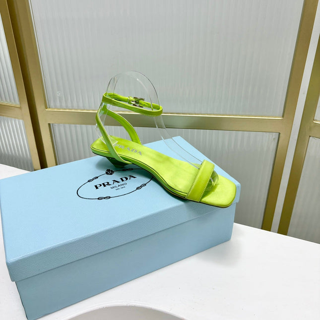 PRA TRIANGLE HEEL SATIN SANDALS CHARTREUSE