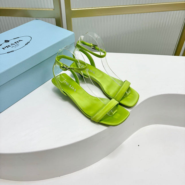 PRA TRIANGLE HEEL SATIN SANDALS CHARTREUSE