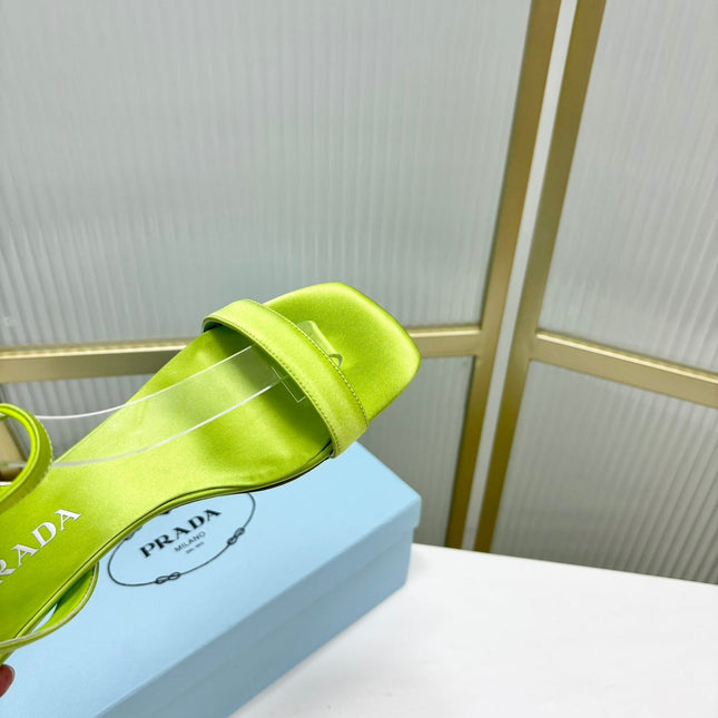 PRA TRIANGLE HEEL SATIN SANDALS CHARTREUSE