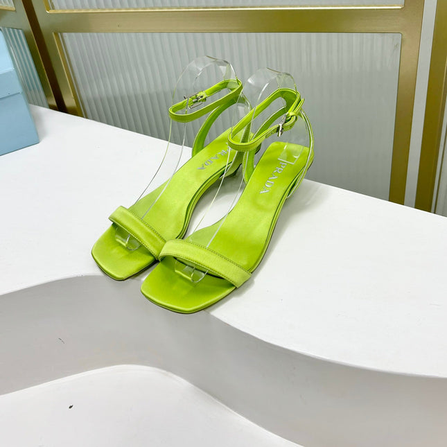 PRA TRIANGLE HEEL SATIN SANDALS CHARTREUSE