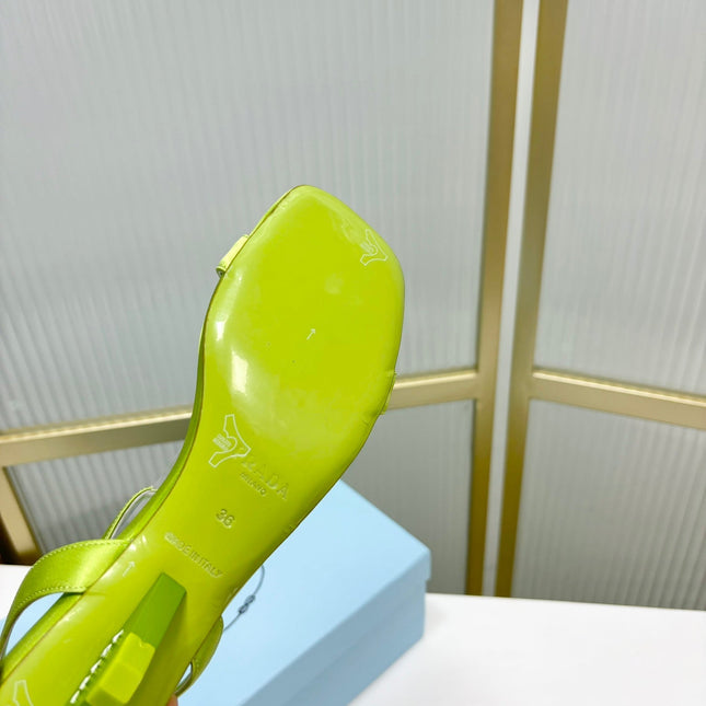 PRA TRIANGLE HEEL SATIN SANDALS CHARTREUSE