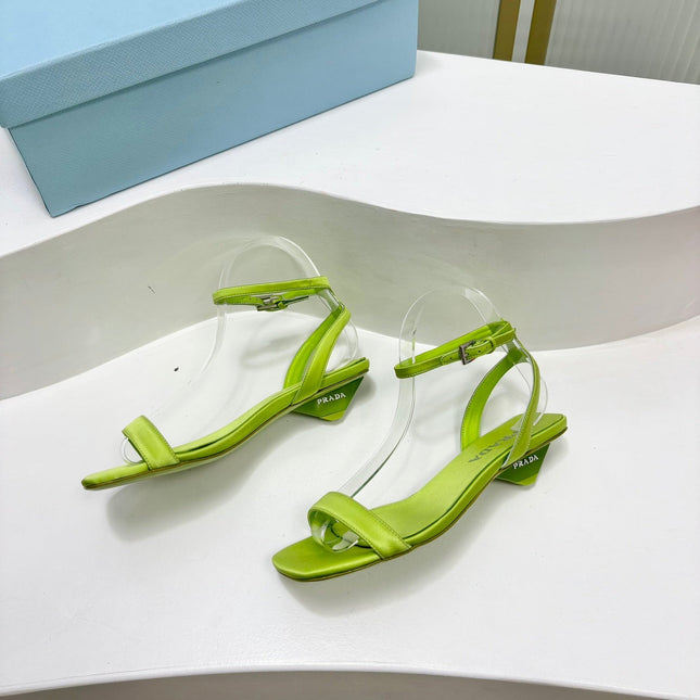 PRA TRIANGLE HEEL SATIN SANDALS CHARTREUSE