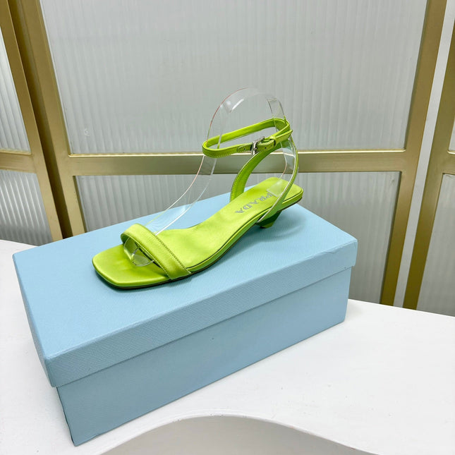 PRA TRIANGLE HEEL SATIN SANDALS CHARTREUSE