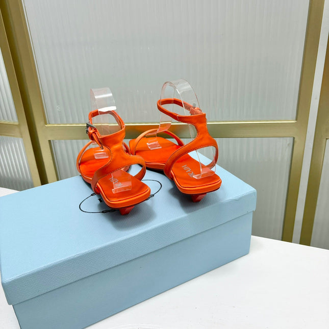PRA TRIANGLE HEEL SATIN SANDALS BRIGHT ORANGE