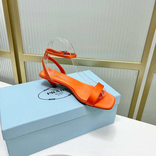 PRA TRIANGLE HEEL SATIN SANDALS BRIGHT ORANGE