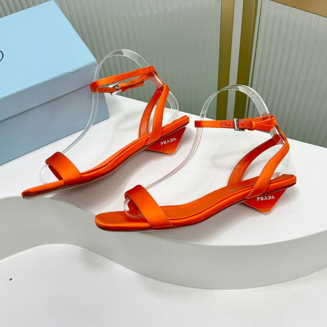 PRA TRIANGLE HEEL SATIN SANDALS BRIGHT ORANGE