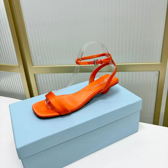 PRA TRIANGLE HEEL SATIN SANDALS BRIGHT ORANGE