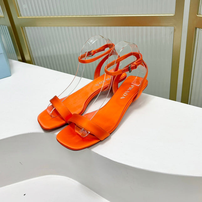 PRA TRIANGLE HEEL SATIN SANDALS BRIGHT ORANGE