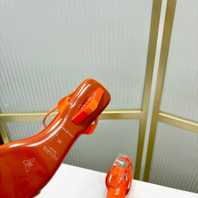 PRA TRIANGLE HEEL SATIN SANDALS BRIGHT ORANGE