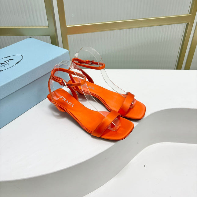PRA TRIANGLE HEEL SATIN SANDALS BRIGHT ORANGE