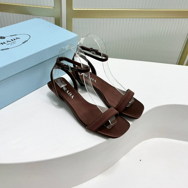 PRA TRIANGLE HEEL SATIN SANDALS BROWN