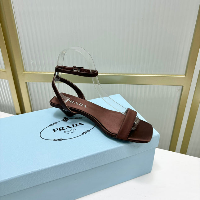 PRA TRIANGLE HEEL SATIN SANDALS BROWN