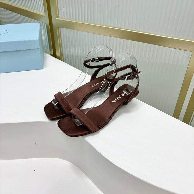 PRA TRIANGLE HEEL SATIN SANDALS BROWN