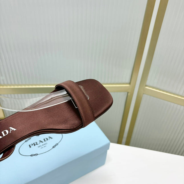 PRA TRIANGLE HEEL SATIN SANDALS BROWN