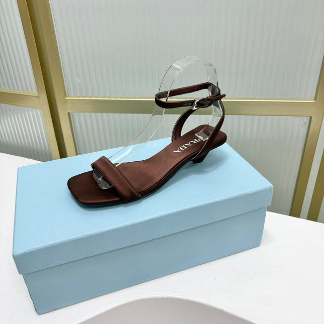 PRA TRIANGLE HEEL SATIN SANDALS BROWN