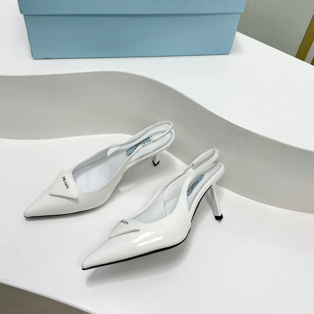 PRA PATENT LEATHER SLINGBACK PUMPS 75 WHITE