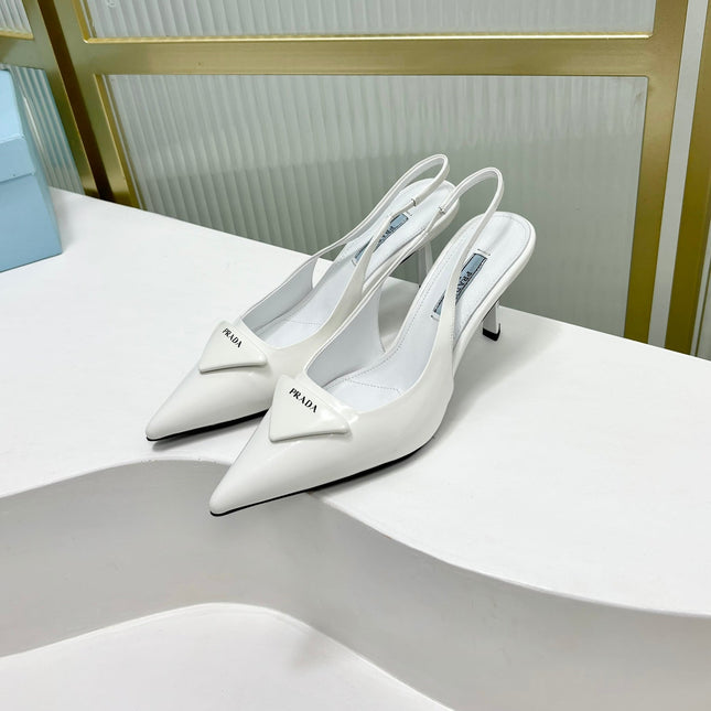 PRA PATENT LEATHER SLINGBACK PUMPS 75 WHITE
