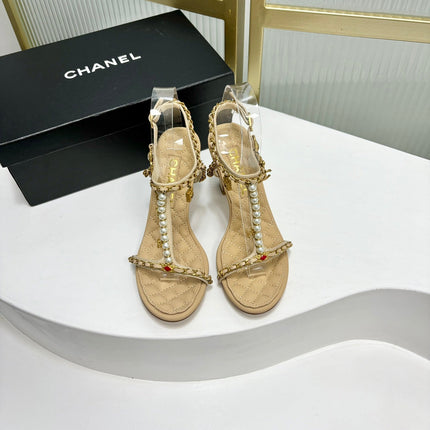 HIGH HEELS PEARL CHAIN IN BEIGE CREAM COWHIDE