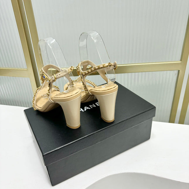 HIGH HEELS PEARL CHAIN IN BEIGE CREAM COWHIDE