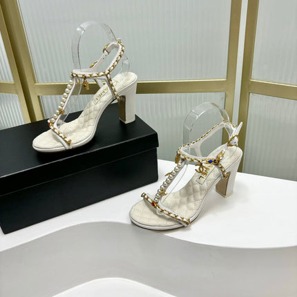HIGH HEELS PEARL CHAIN IN WHITE COWHIDE