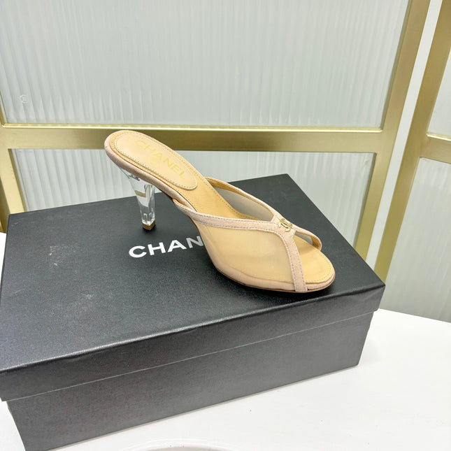 HIGH HEEL PEEP TOE IN BEIGE CREAM BREATHABLE MESH