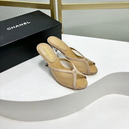 HIGH HEEL PEEP TOE IN BEIGE CREAM BREATHABLE MESH