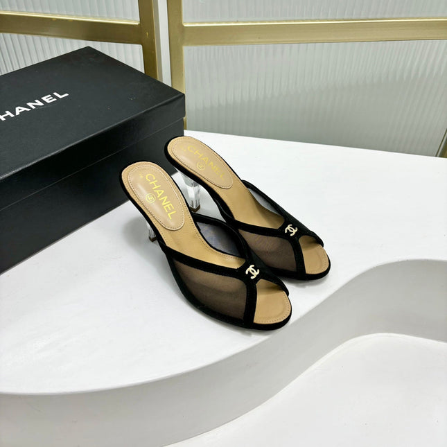 HIGH HEEL PEEP TOE IN BLACK BREATHABLE MESH