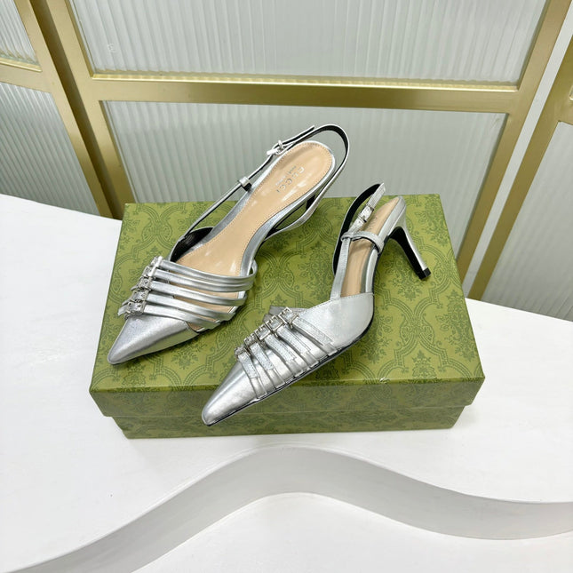 SLINGBACK PUMP 6 CM IN SILVER GLOSSY CALFSKIN