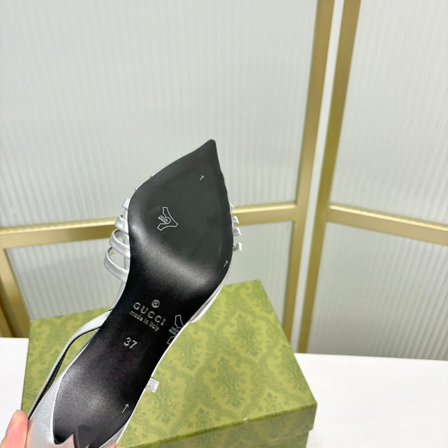 SLINGBACK PUMP 6 CM IN SILVER GLOSSY CALFSKIN