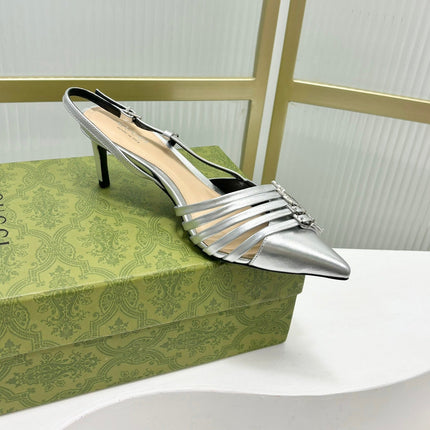 SLINGBACK PUMP 6 CM IN SILVER GLOSSY CALFSKIN