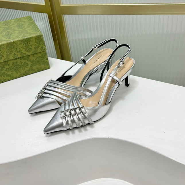 SLINGBACK PUMP 6 CM IN SILVER GLOSSY CALFSKIN