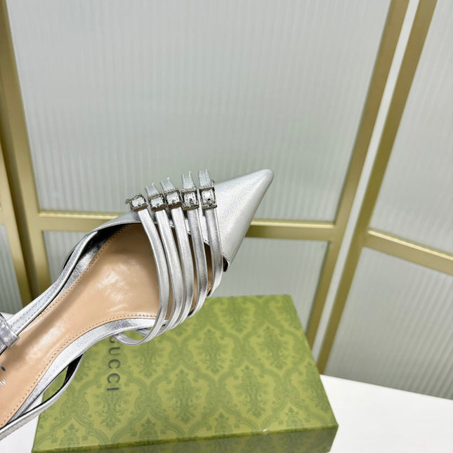 SLINGBACK PUMP 6 CM IN SILVER GLOSSY CALFSKIN