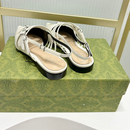 STRAPPY FLAT SLINGBACK IN WHITE GLOSSY CALFSKIN