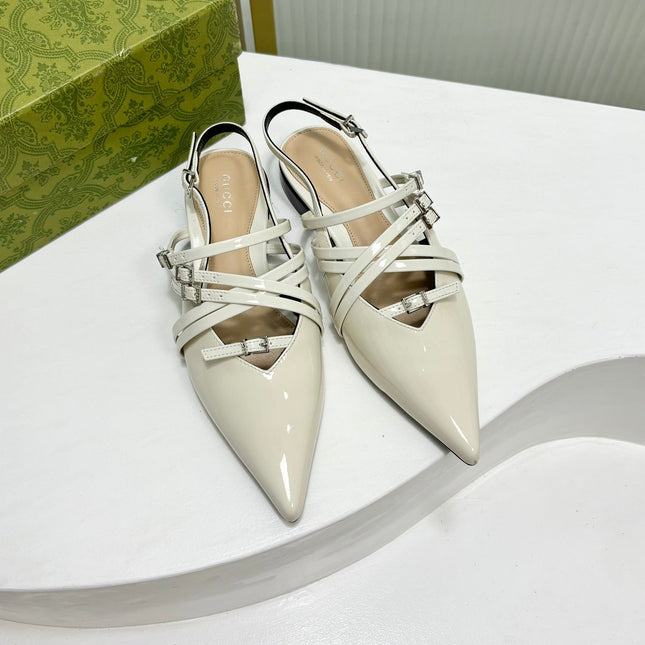 STRAPPY FLAT SLINGBACK IN WHITE GLOSSY CALFSKIN
