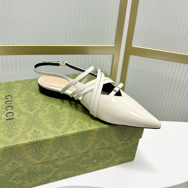 STRAPPY FLAT SLINGBACK IN WHITE GLOSSY CALFSKIN